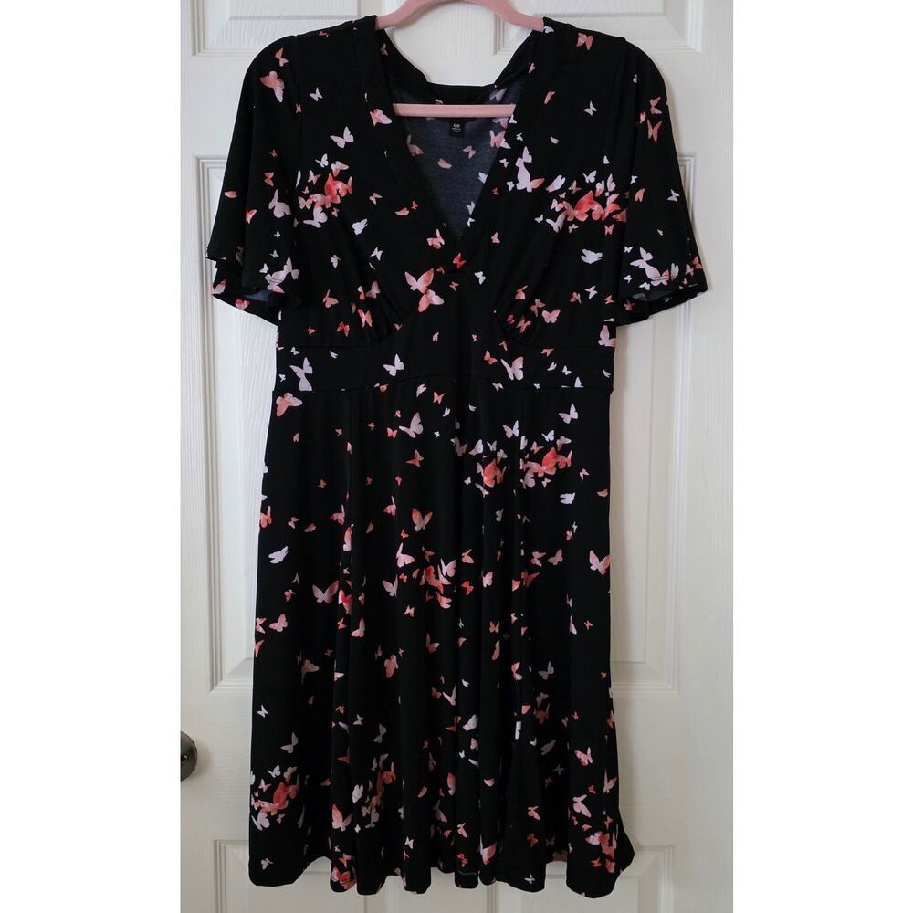 Torrid Black Butterfly Flutter Sleeve V-neck A-line Dress Size 00